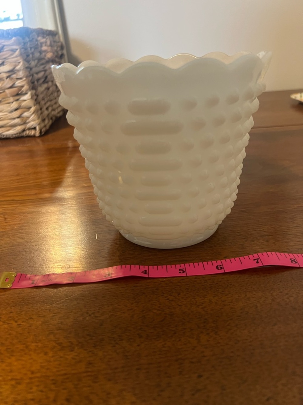 Fire King Scalloped Hobnail Milk Glass PlanterWhite